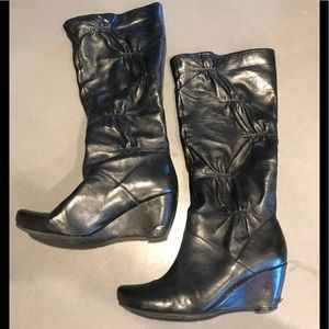 Kenneth Cole slouch boots. Shiny black leather